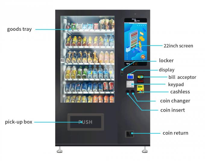 De commerciële Multimedia Automaat Zwarte Kleur voor verkoopt Voedsel en Dranken